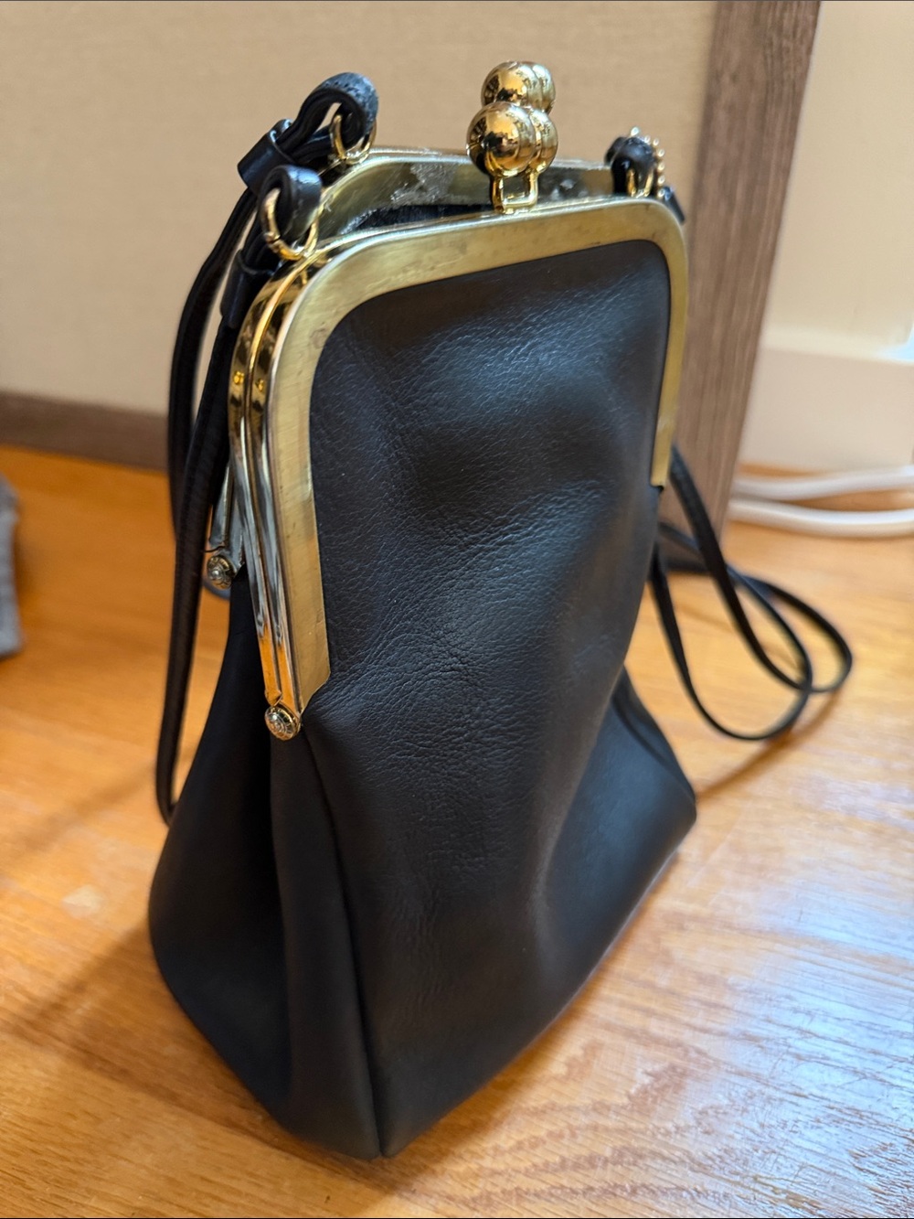 Vintage Black Leather Coach Bonnie Cashin Double Kiss Lock Kisslock Purse - Picture 6 of 10